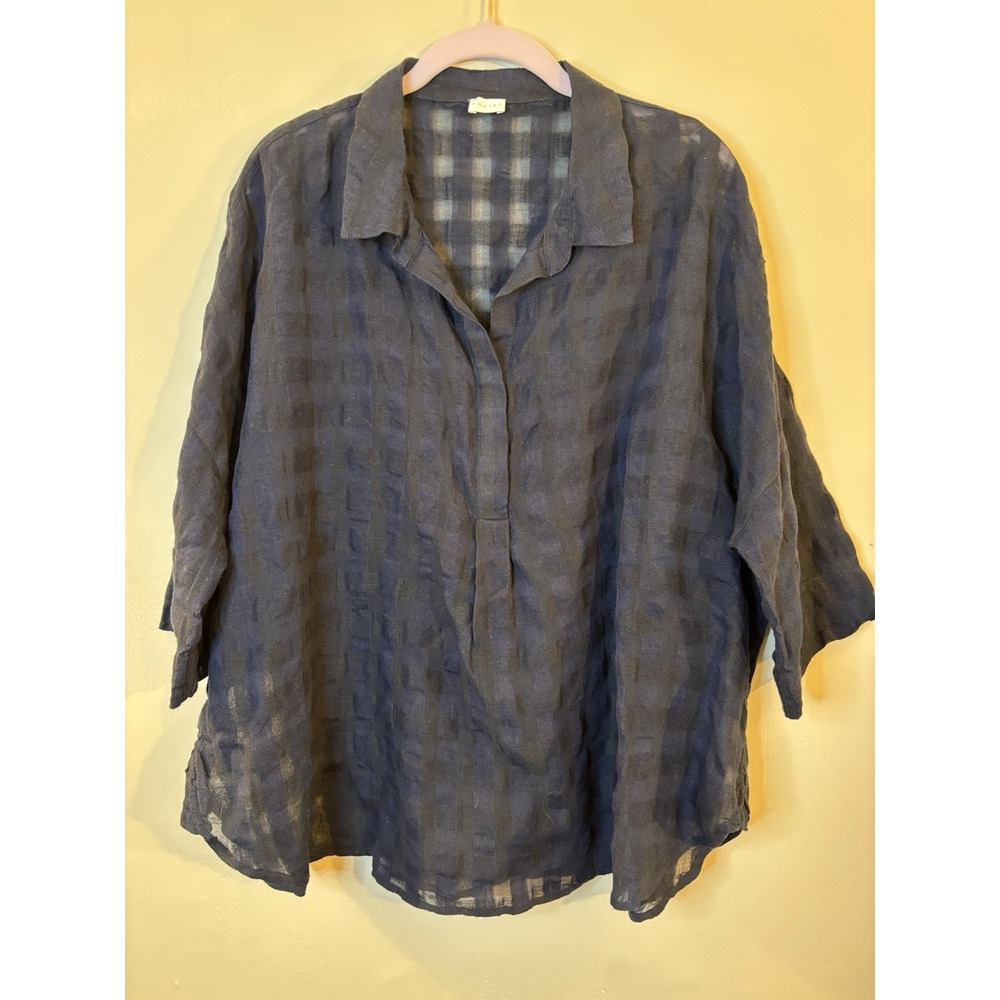 POETRY Black Sheer Plaid Boxy Popover Top 16 Drop Sleeve Lagenlook Oversized